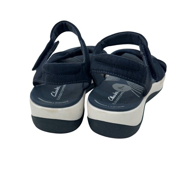 Clarks Cloudsteppers Women Navy Bow Sandals Size 7 Cushioned Lightweight Comfort - Picture 11 of 14